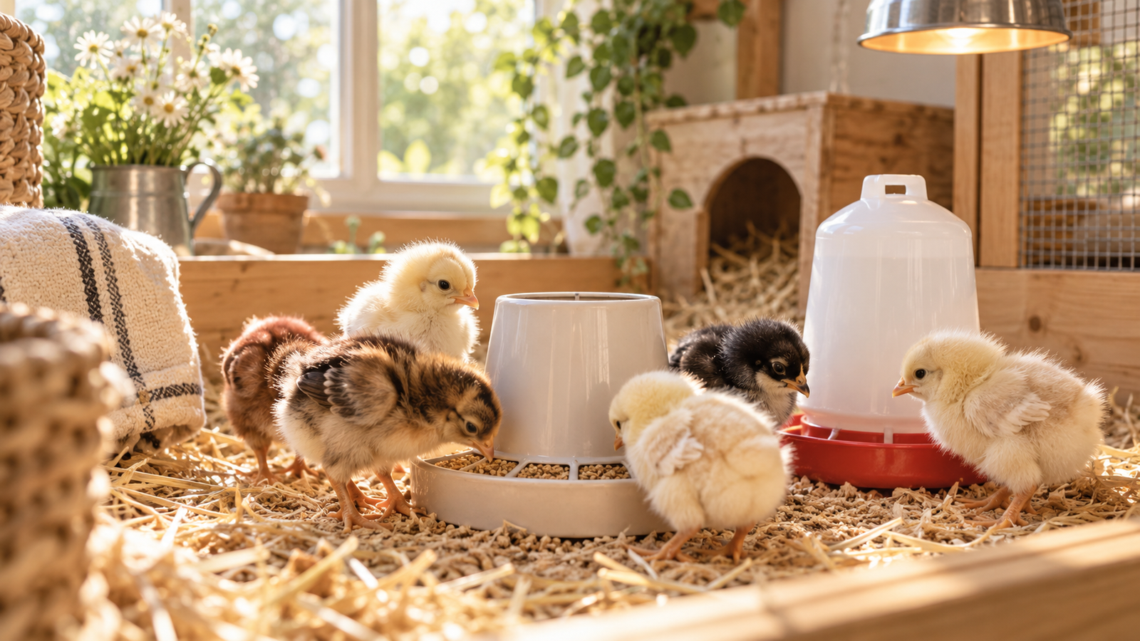 Baby chicks in a cozy brooder